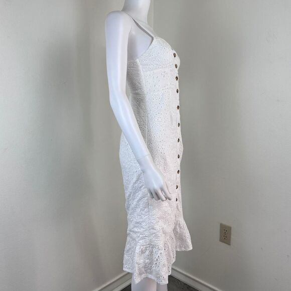 Helly Molly Adalusia Size S White Eyelet Ruffle Embroidered Cotton Midi Dress - Picture 13 of 17